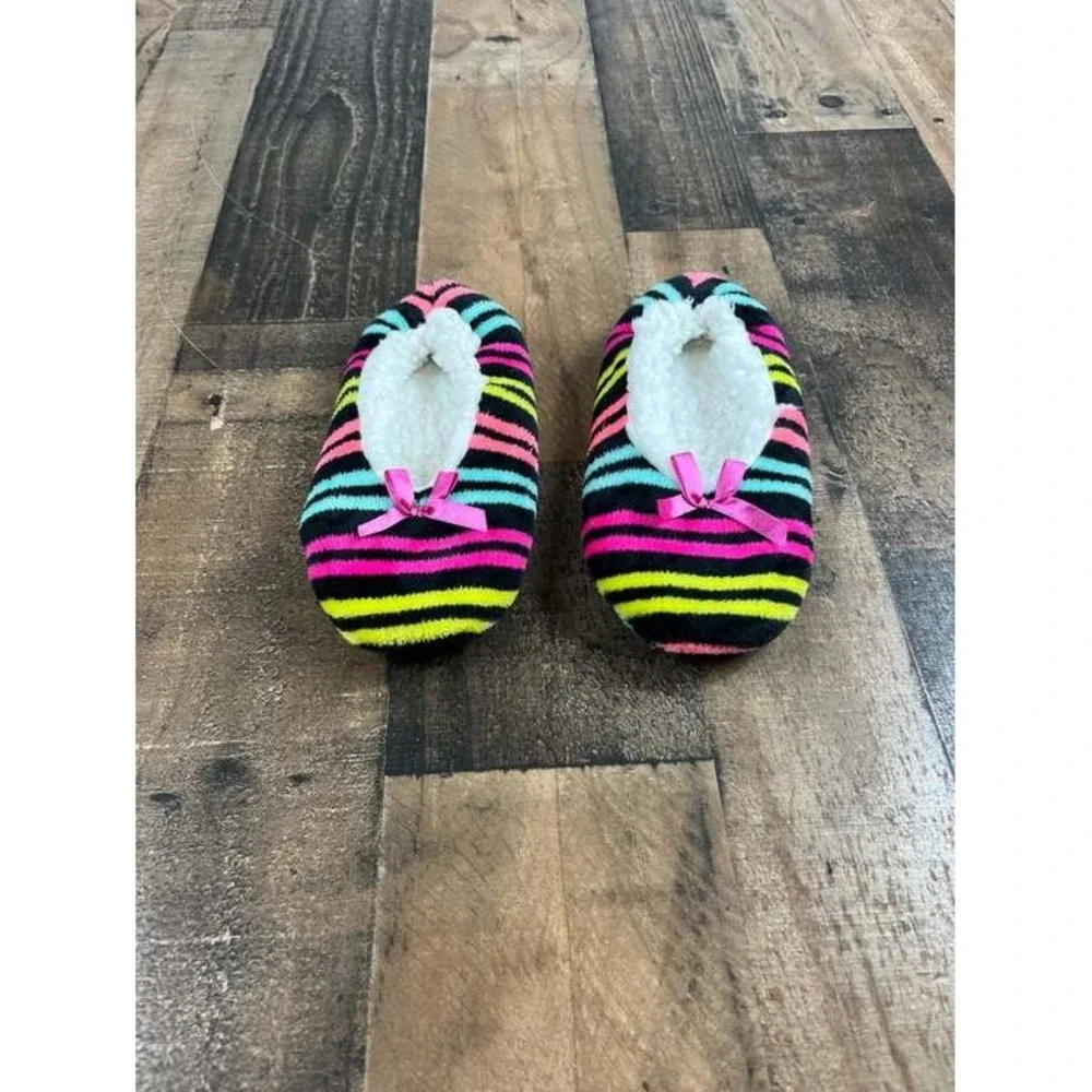 Striped Multi-Color Slipper Socks Girls Multicolor Pre-Owned Neon Non-Slip Bow